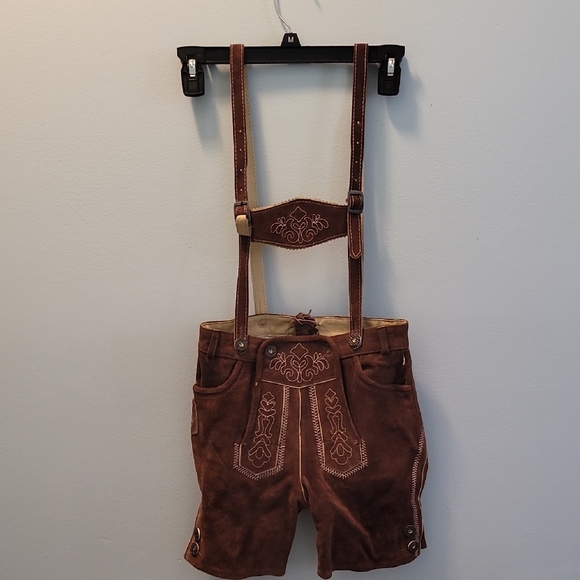 Other - Kid's Brown Leather Lederhosen Shorts with Suspenders